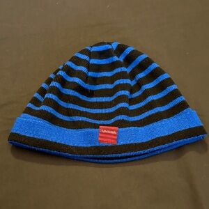 Striped Blue and Black Knit Beanie